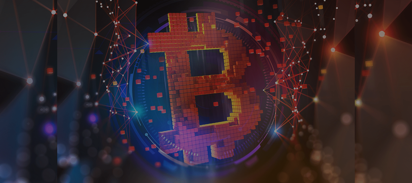 Bitcoin sign with pixels and network effects