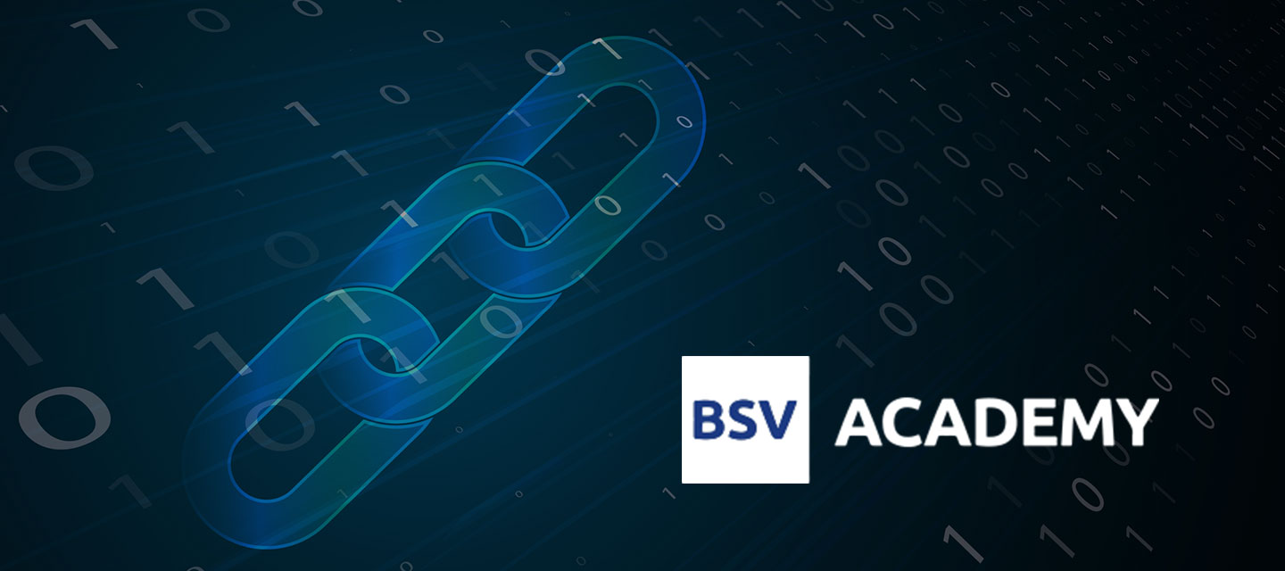 BSV academy logo with chains in background