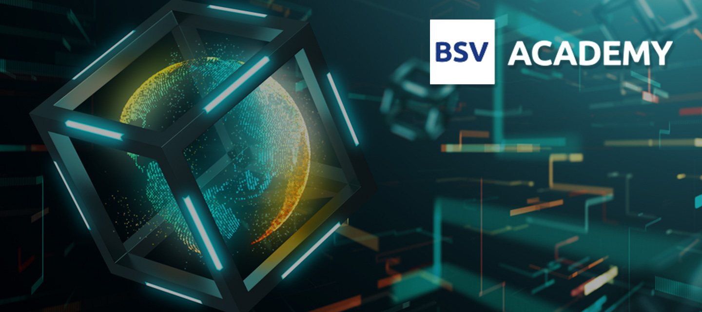 BSV Academy Logo in Blockchain Security Background