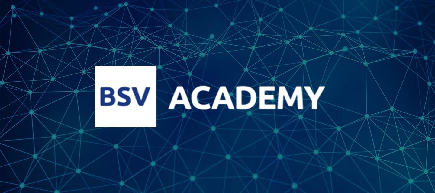 BSV Academy Logo in Blockchain Technology Background
