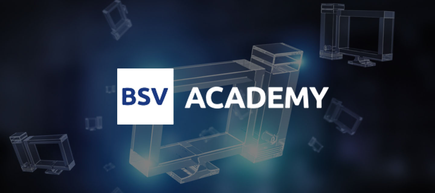 BSV Academy Logo over glass computers concept
