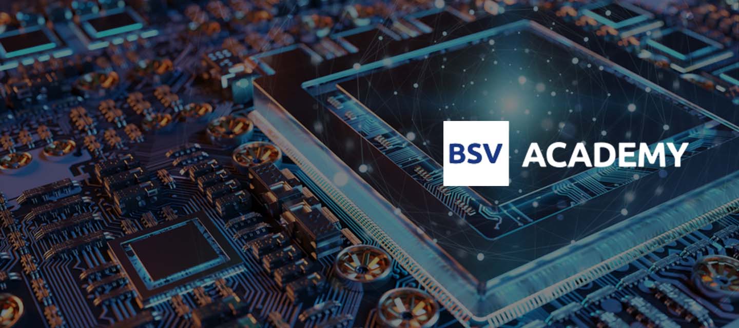 BSV Academy Logo over circuitry