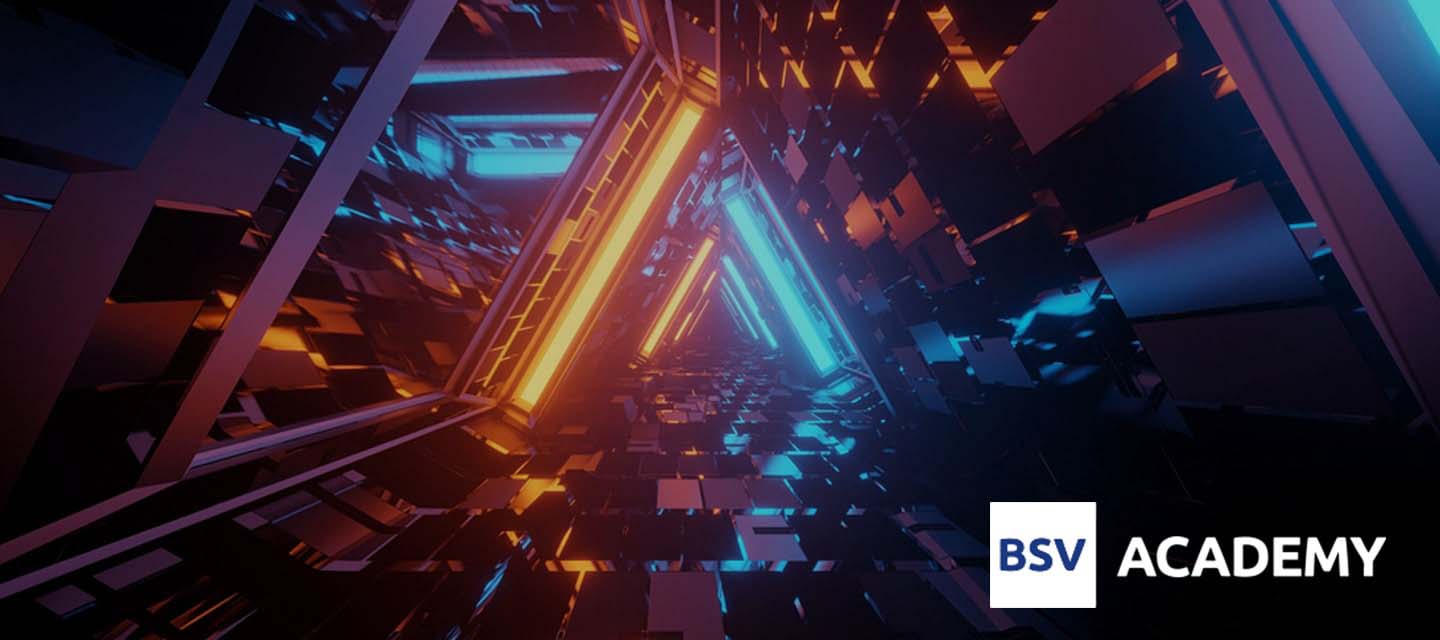 BSV Academy Logo over digital kaleidoscope concept